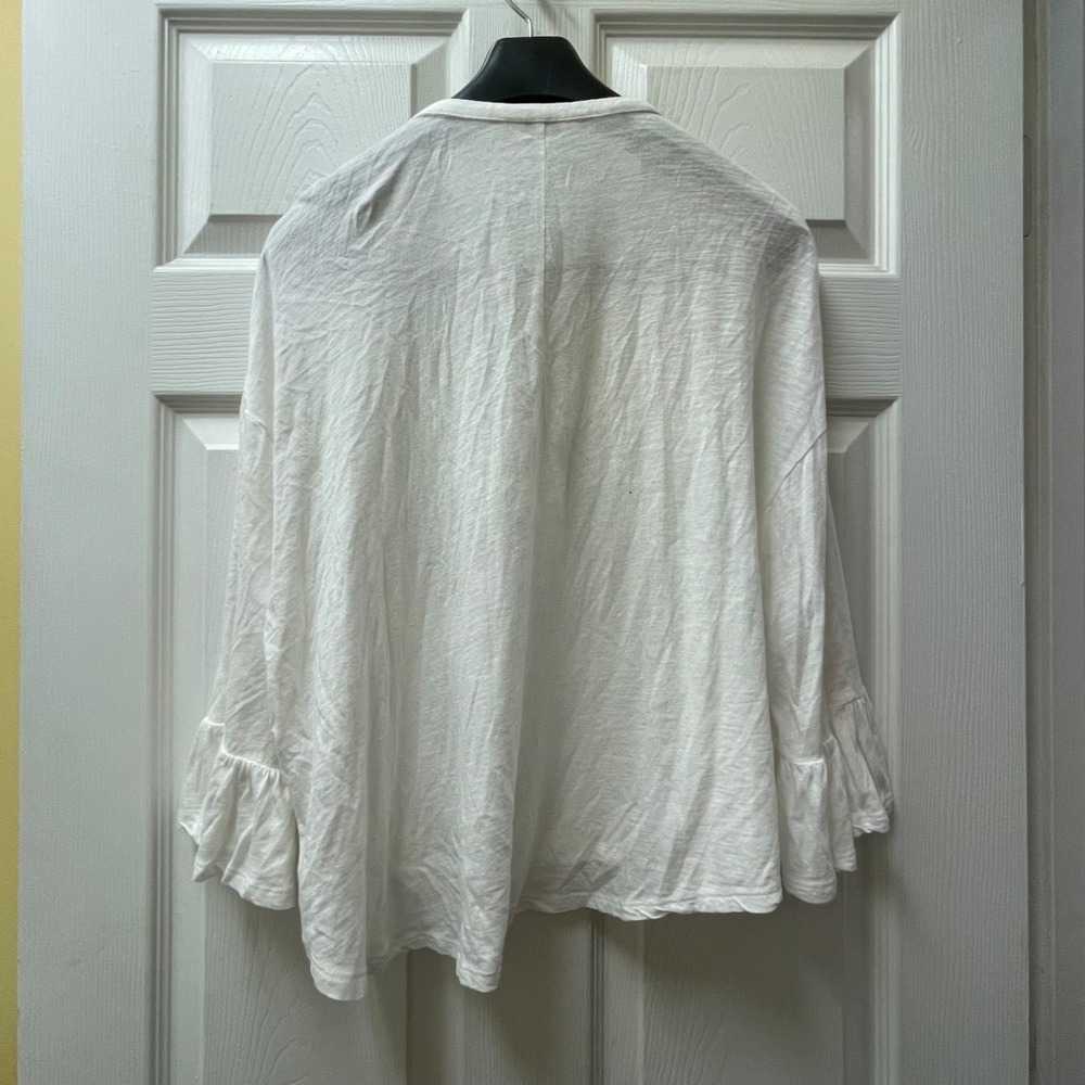 Lucky Brand Sz S White Pintuck Lace Ruffle Blouse Bell Sleeve Boho Cottagecore - Picture 6 of 15